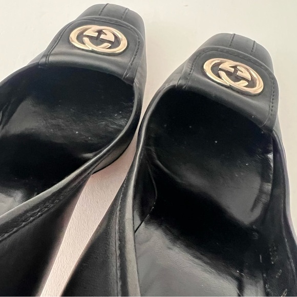 GUCCI | Black Leather GG Interlocking Logo Square Toe Pumps Heels Vintage US 8 - Picture 14 of 14